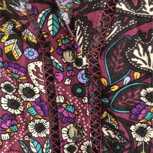 Maeve Anthropologie Janie Flounced Peasant Blouse Womens Sz 12 Dark Moody Floral - Picture 8 of 16